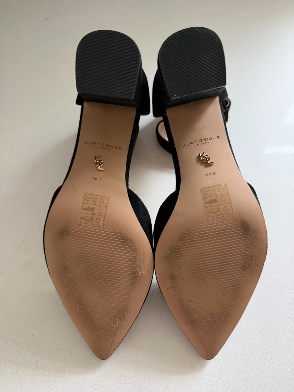 Kurt Geiger Black Suede Pointed-Toe Ankle-Strap Heels - Picture 8 of 8